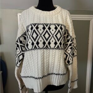 Cozy White and Black Patterned Sweater
